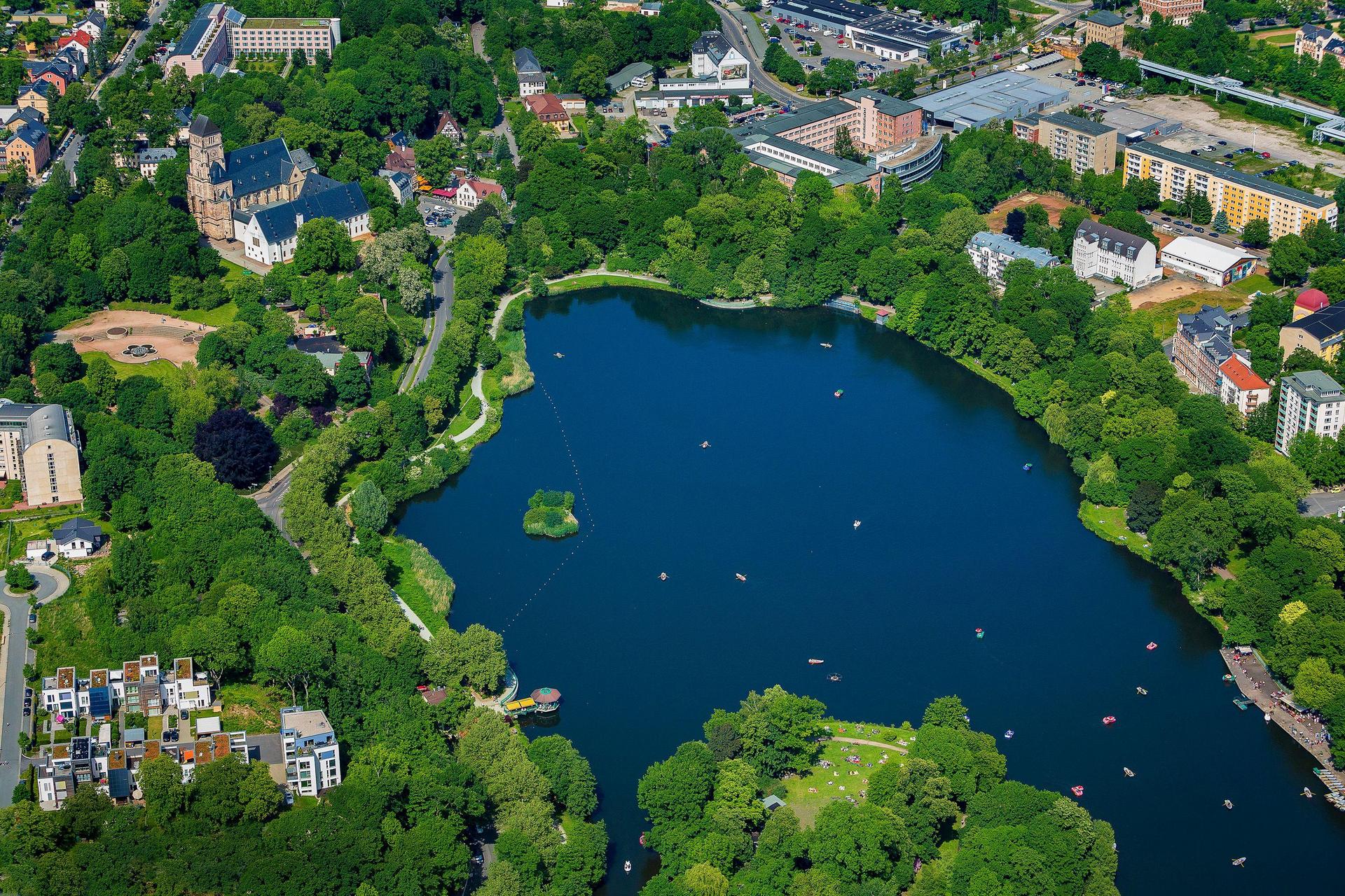 Aerial photograph Schlossteich in Chemnitz